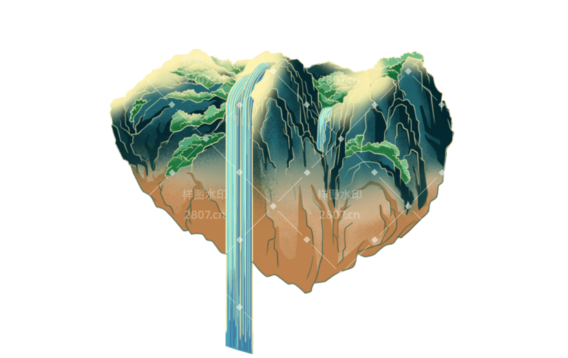 手绘中国风水墨山水元素