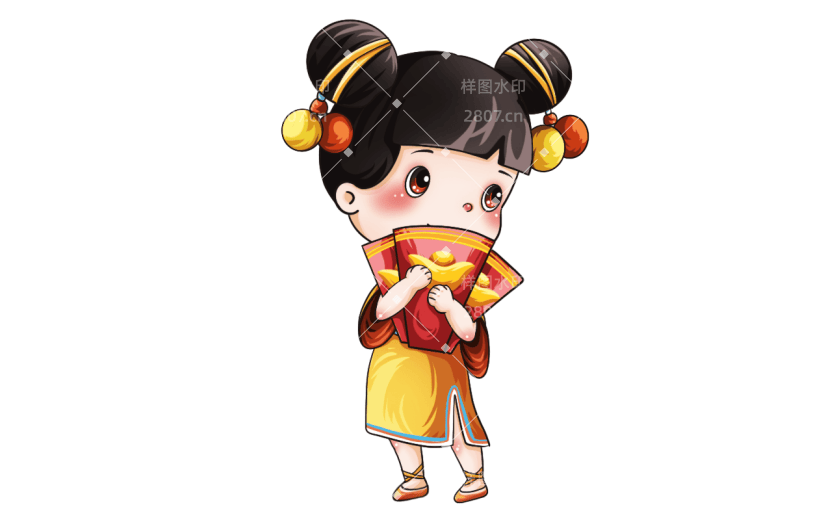 手绘-卡通国潮人物插画贴纸-红包