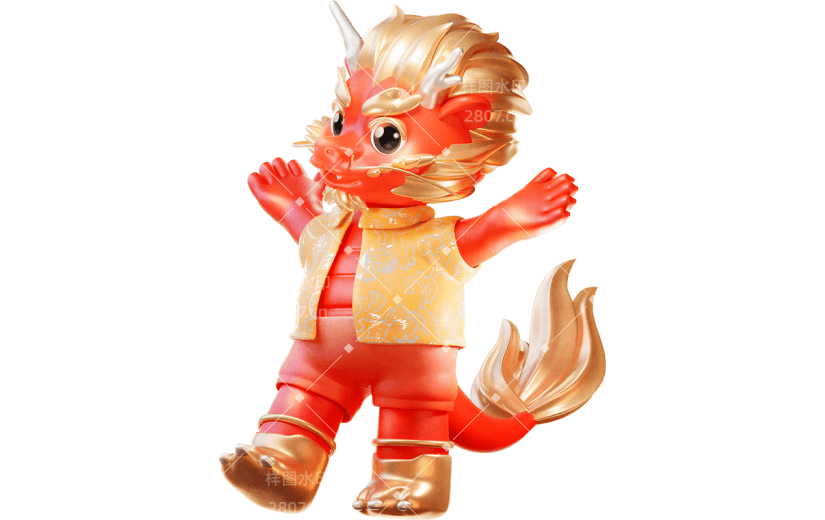 龙年新年春节中式感3D立体中国龙可爱动物贴纸元素素材