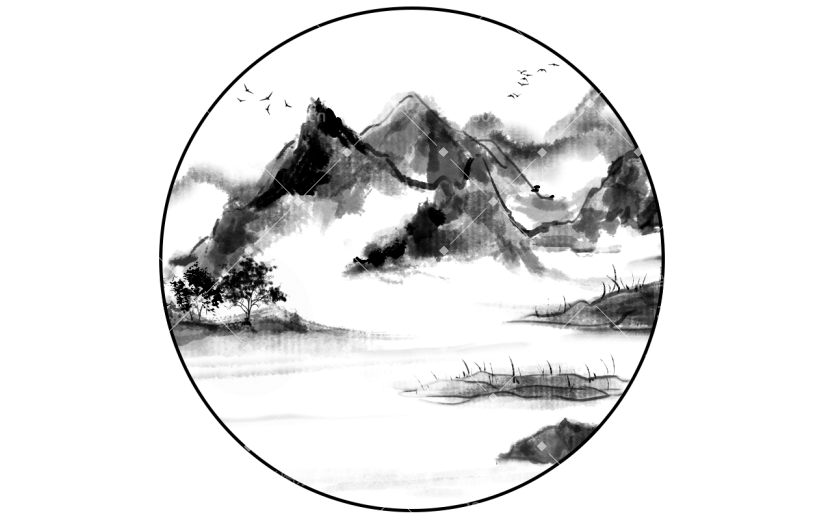 手绘-中国风水墨风场景贴纸-山