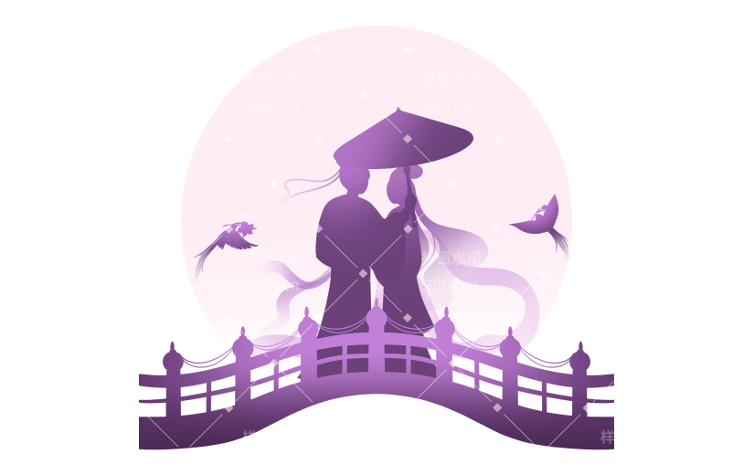 七夕情人节牛郎织女人物剪影