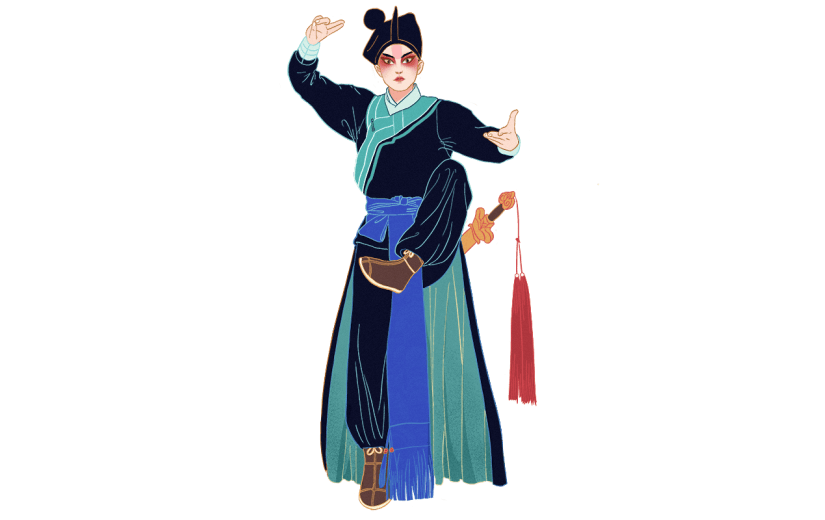 手绘-京剧人物插画贴纸-生角2