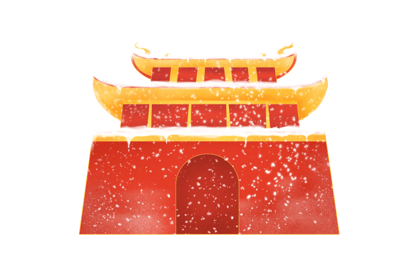 手绘-雪景中国风建筑元素