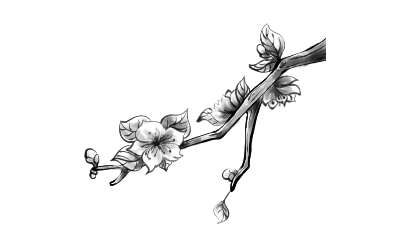 水墨风-桃花花枝贴纸元素