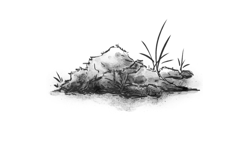手绘-中国风水墨风装饰贴纸-土堆