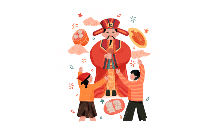 中国风春节灶王爷元素贴纸