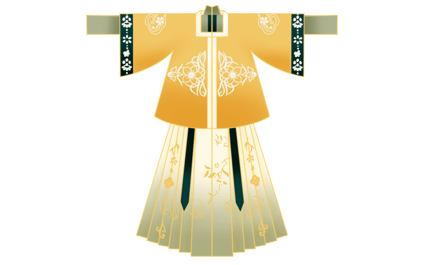 手绘中国风金黄色汉服元素