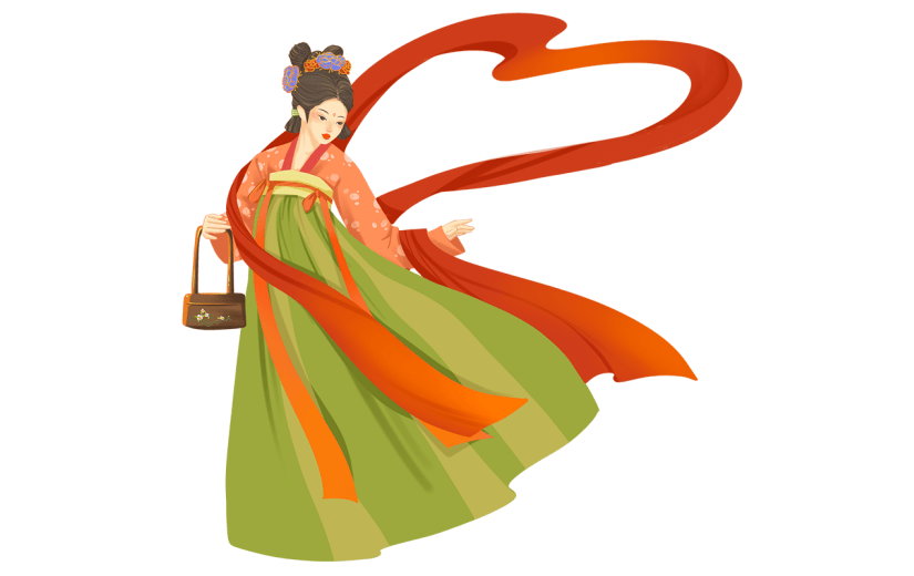 复古中国风挎着食盒的仙女