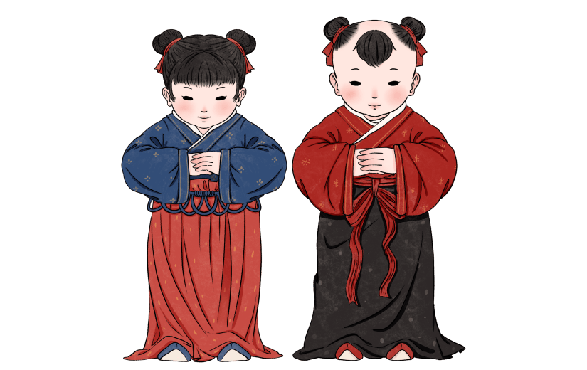 手绘古代国学场景大尺寸贴纸4