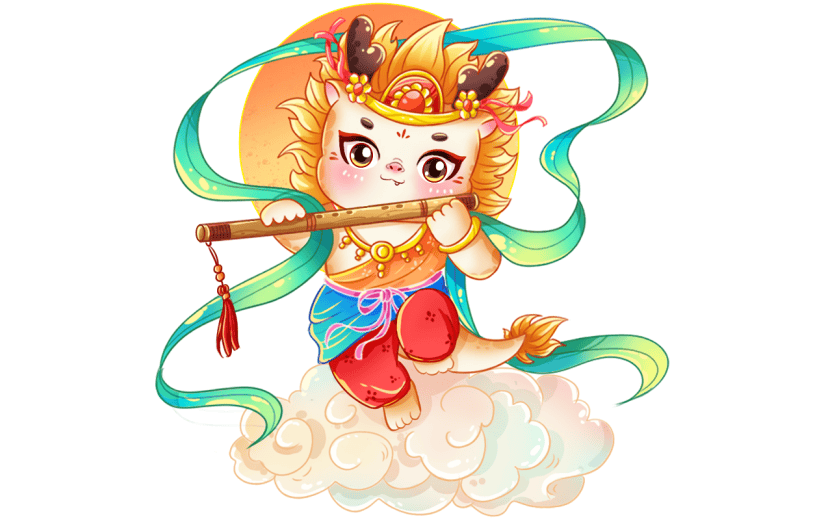 龙年春节新春新年过年除夕古风飞天龙生肖组合元素素材