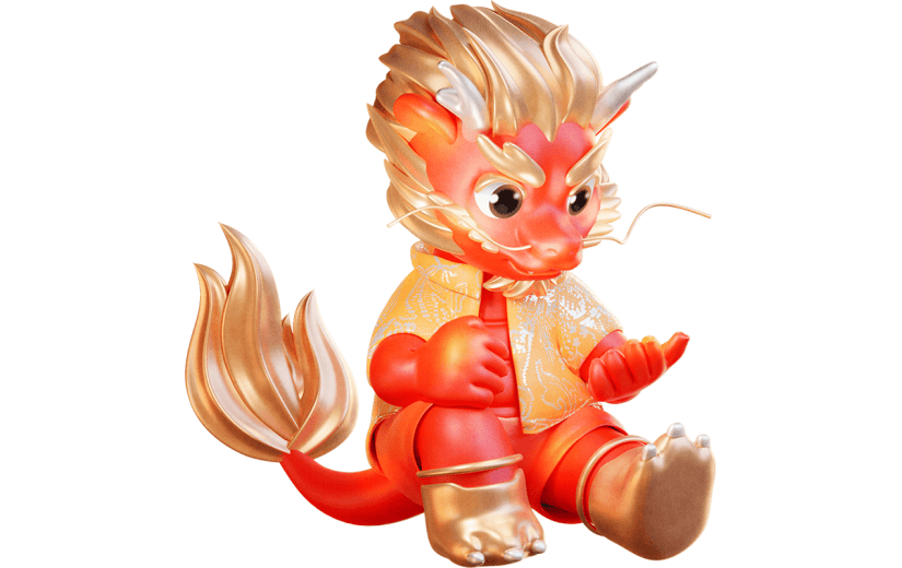 龙年新年春节中式感3D立体中国龙可爱动物贴纸元素素材