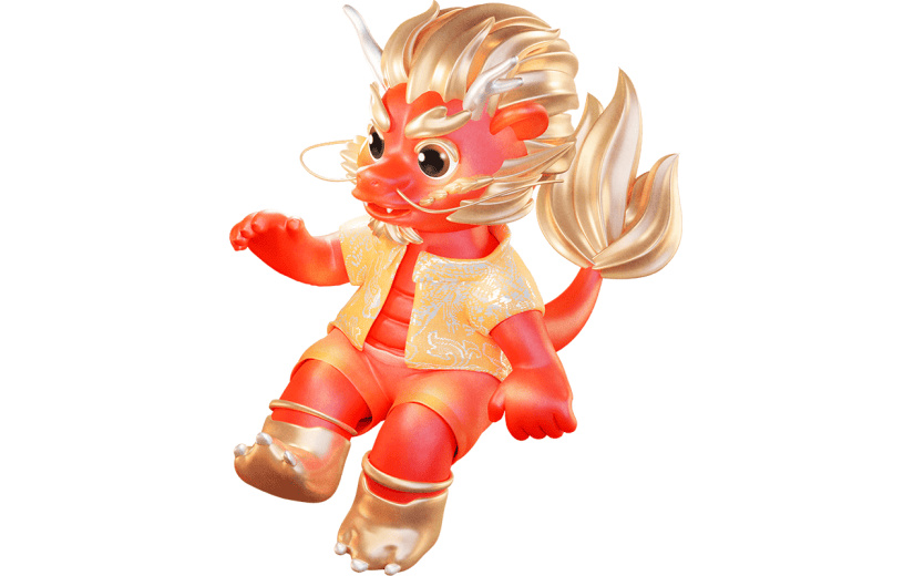 龙年新年春节中式感3D立体中国龙可爱动物贴纸元素素材