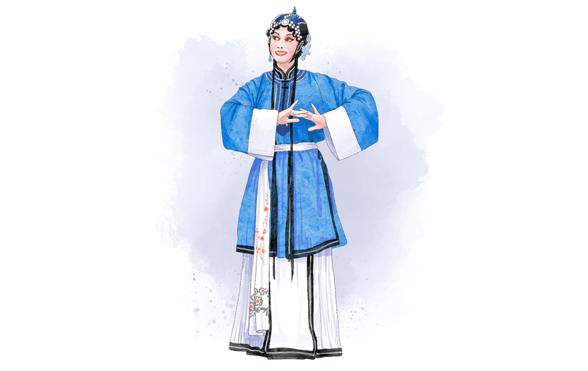 中国风蓝色戏服戏曲人物意贴纸