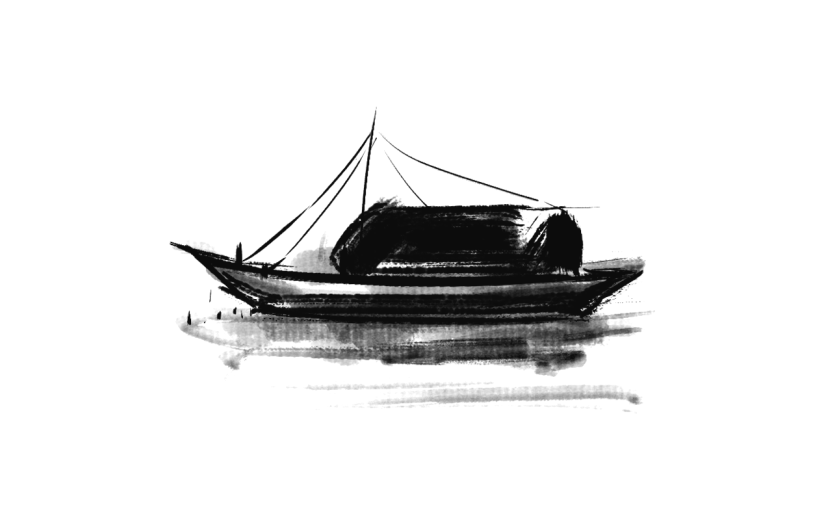 手绘-中国风水墨风装饰贴纸-船