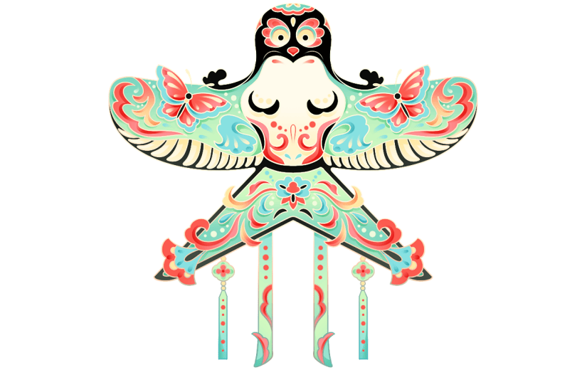 二十四节气春分插画幻彩国潮风春季风筝元素素材