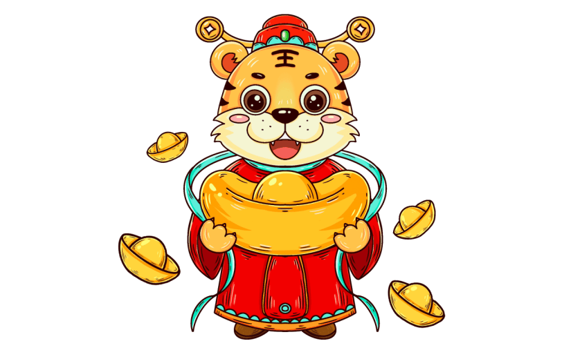 怀抱元宝虎年形象财神爷喜庆春节插画元素3