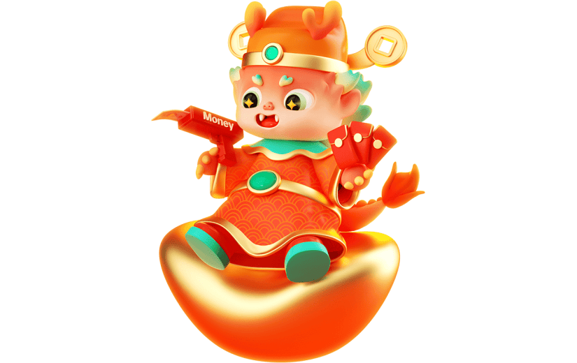 龙年春节新年中式喜庆可爱3D立体中国龙动物元素素材