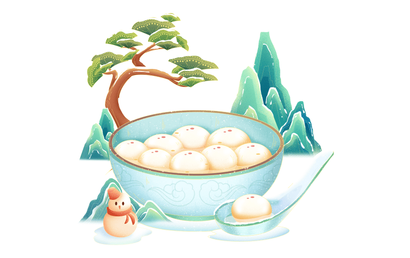 传统节气冬至中国风国潮美食组合元素