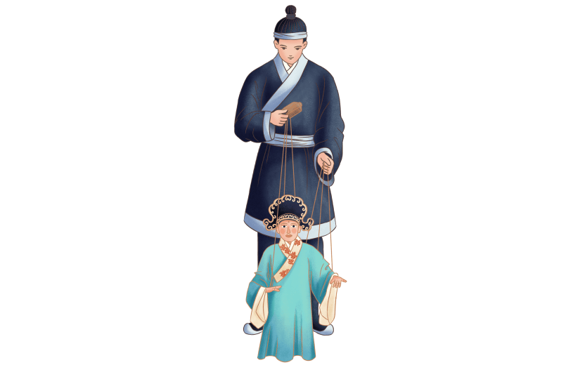 手绘中国风木偶人传统表演元素