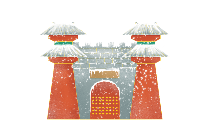 手绘-雪景中国风建筑元素