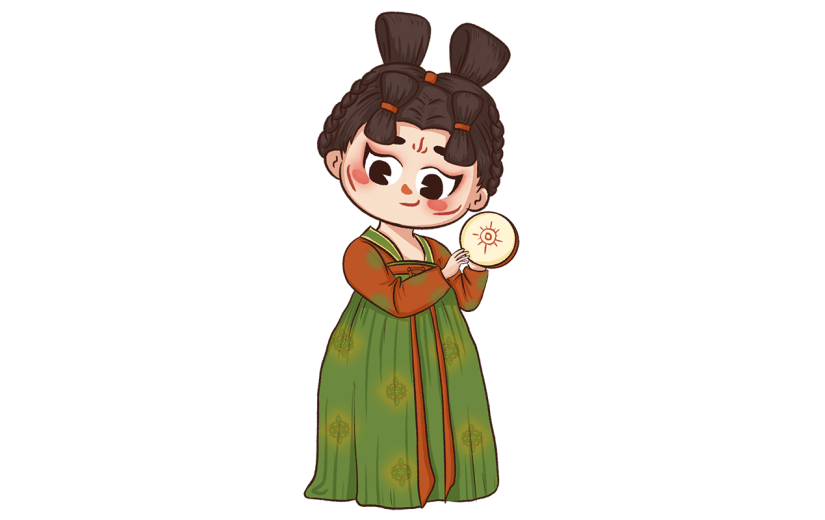手绘古典女子中国古典乐器演奏元素贴纸3
