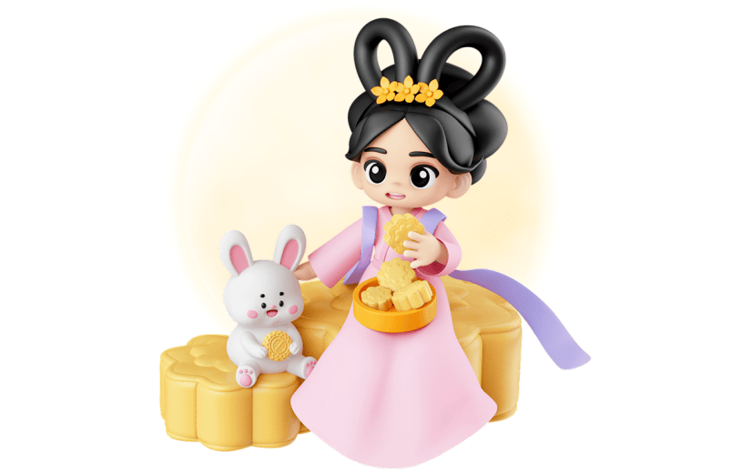 中秋节八月十五3D立体C4D嫦娥兔子元素素材