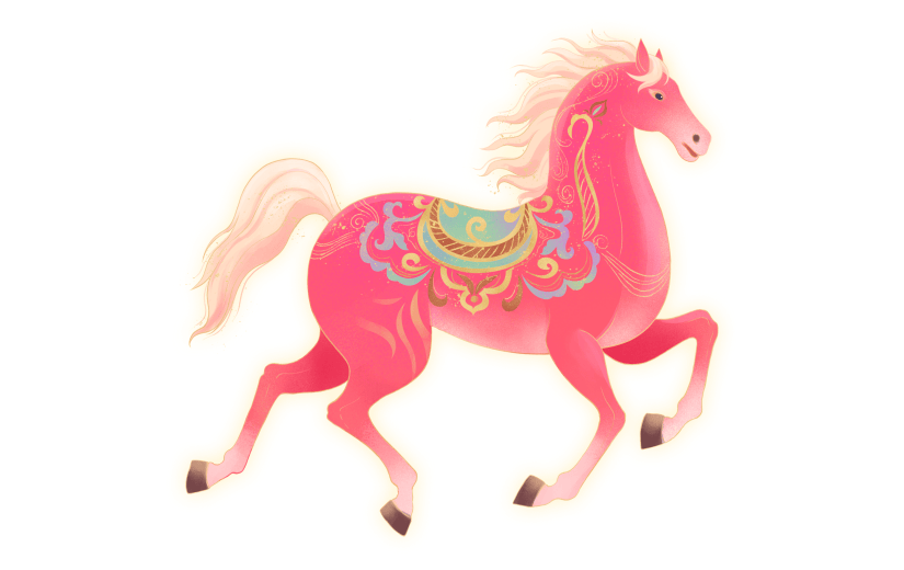马年中式感敦煌风发光插画马元素
