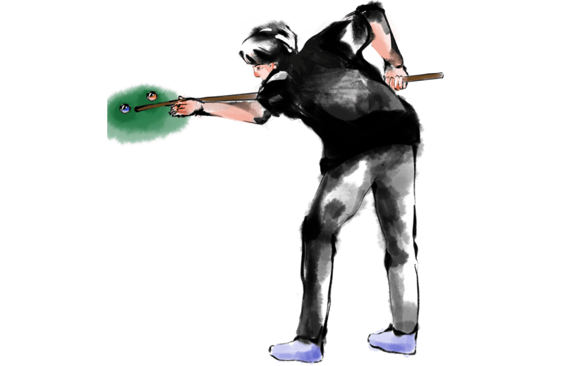 手绘水墨-打台球的人物