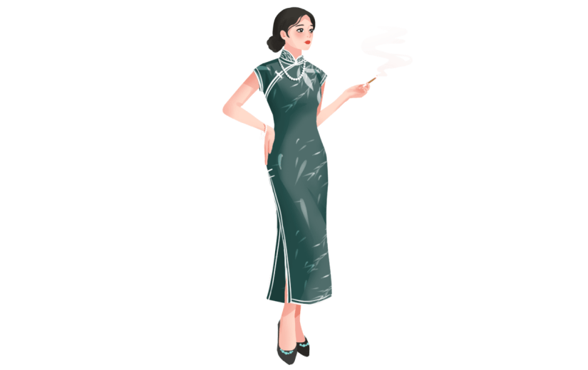 手绘-旗袍女人民国人物插画贴纸8