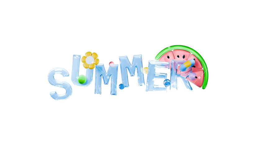 夏天夏季通用3D蓝色透明冰块SUMMER主题文字标题艺术字元素素材
