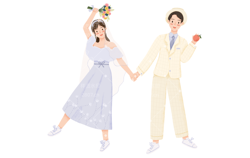 手绘现代婚礼新人贴纸