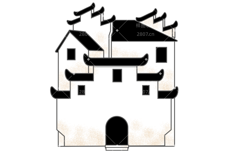 手绘徽派建筑常规贴纸7