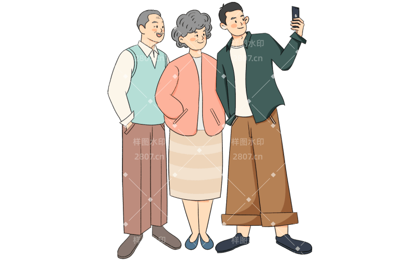 卡通手绘老人智慧养老元素贴纸