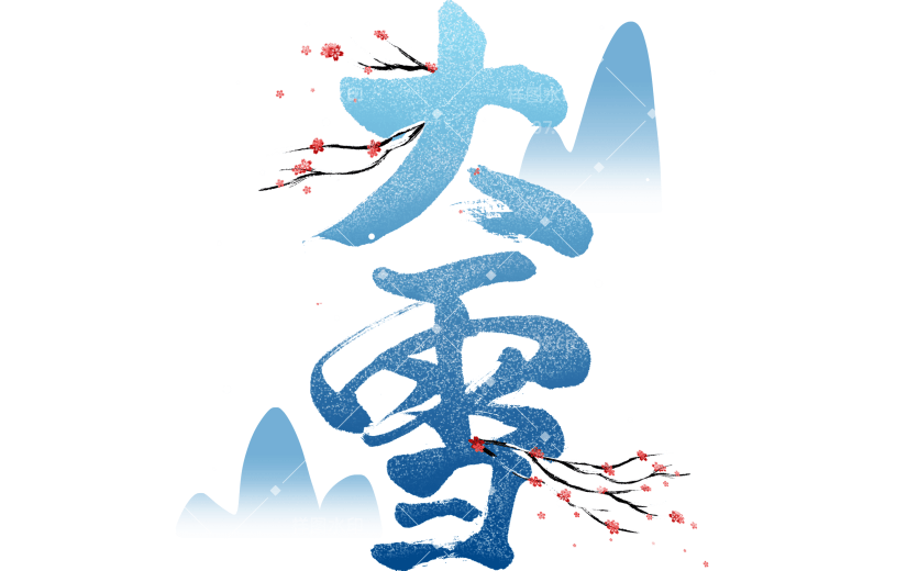 冬季节气大雪渐变色手写艺术字梅花组合元素