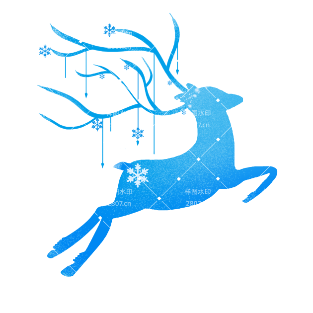手绘圣诞节蓝色圣诞麋鹿插画元素