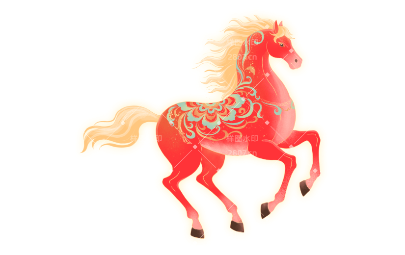马年中式感敦煌风发光插画马元素