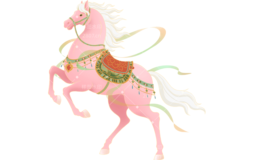 马年中式感敦煌风插画粉色马元素