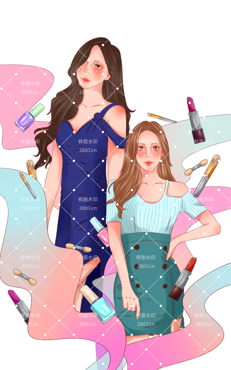 节日元素妇女节女神化妆品美女长发