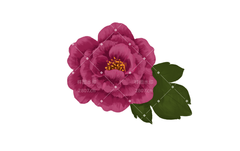 手绘红色牡丹花油画元素