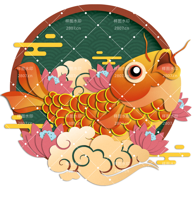 新年喜庆国潮手绘锦鲤插画剪纸窗花