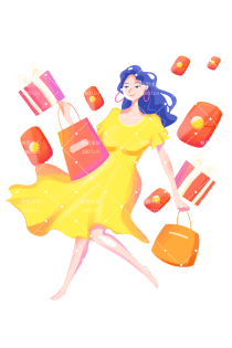618电商购物节美女少女购物元素插画