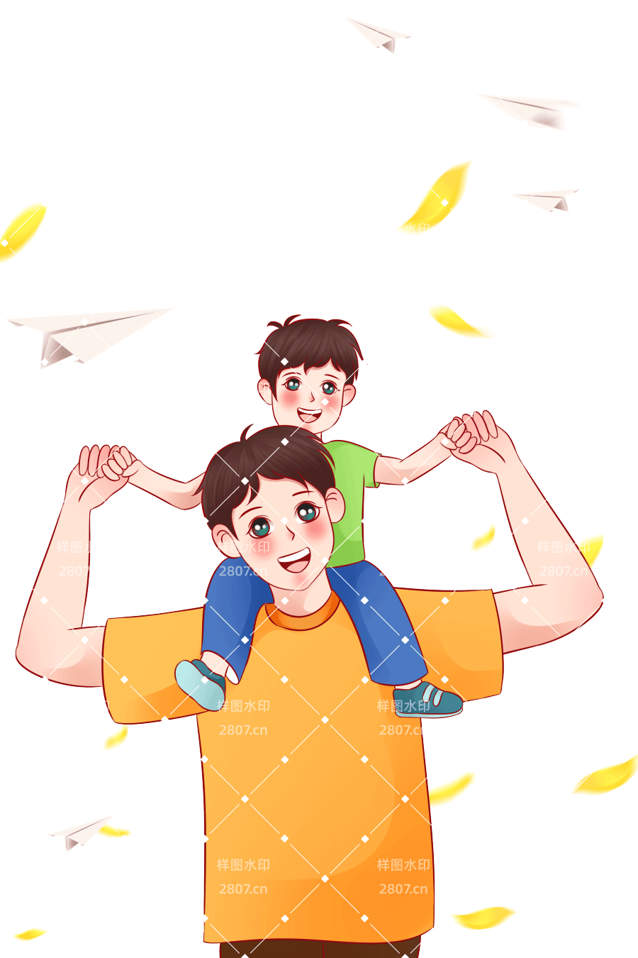 父亲节父子背起儿童小孩欢乐温馨