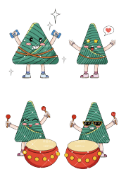 端午粽子卡通举重欢快矢量AI