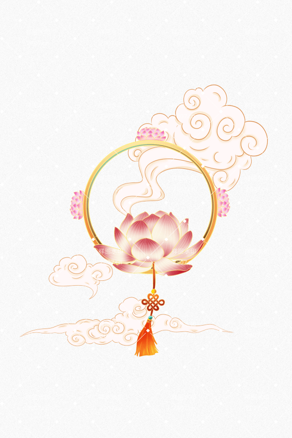 传统节日中元节荷花灯祥云手绘