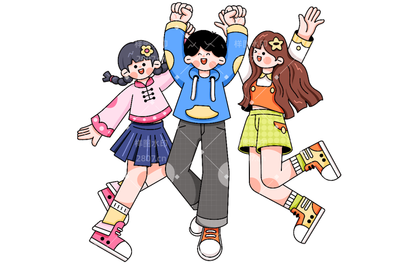 五四青年节通用插画多人欢庆人物元素素材