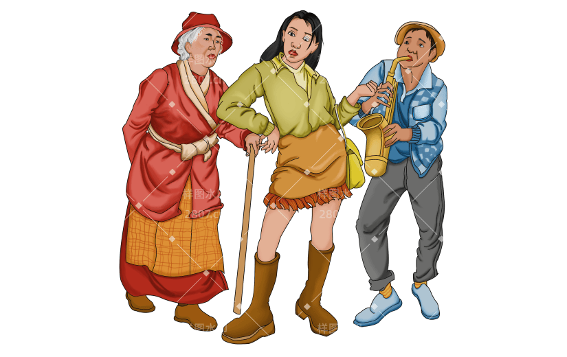 手绘女人复古人物常规贴纸
