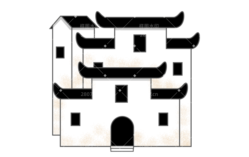 手绘徽派建筑常规贴纸5