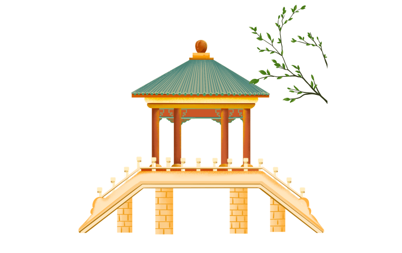 中国风亭子拱桥元素常规贴纸