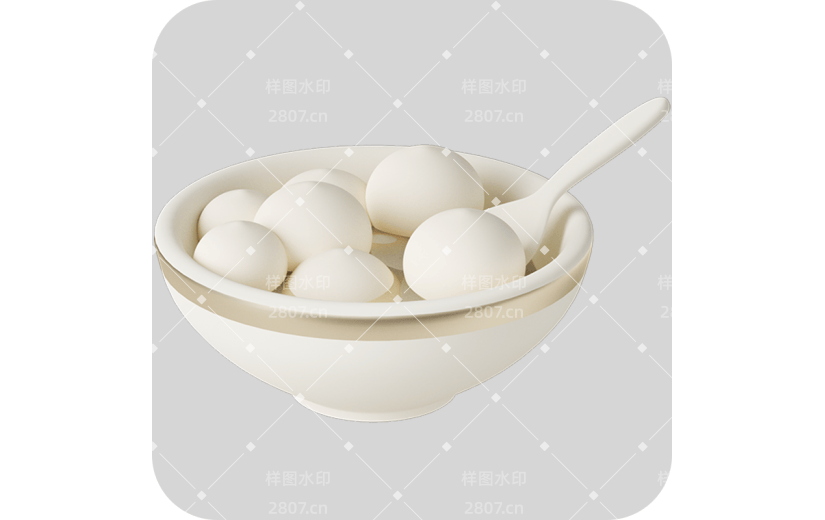 传统节气冬至卡通感3D立体汤圆元素素材