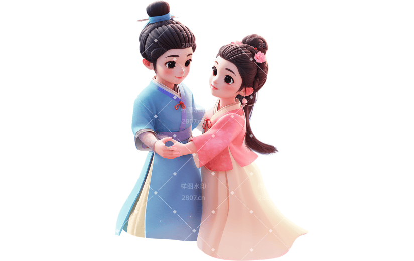 七夕情人节牛国潮3d郎织女情侣人物通用元素素材